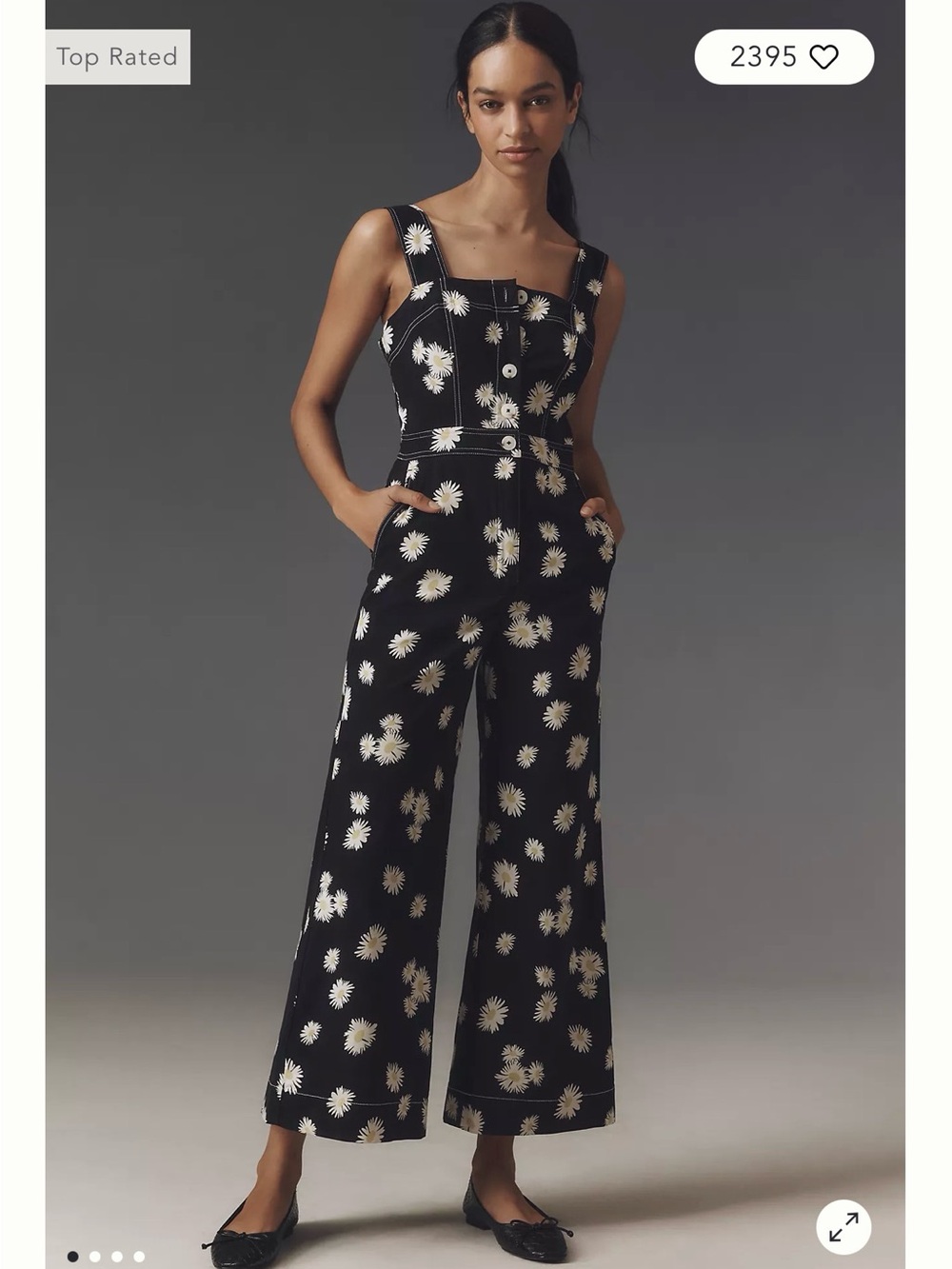 Maeve Black Daisy Print Wide-Leg Jumpsuit